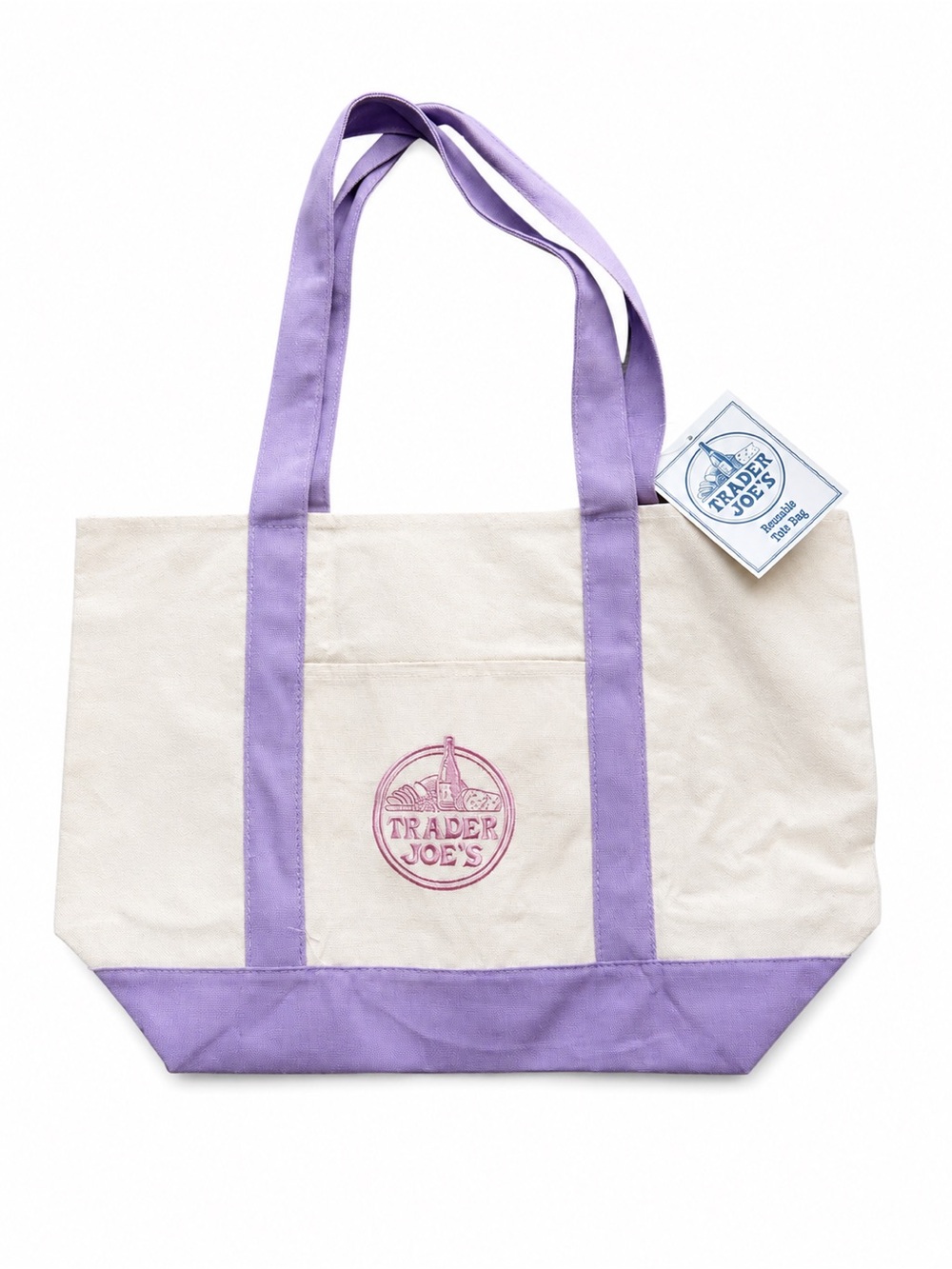 Trader Joe’s Large Lavender-Trim Canvas Tote Bag - NEW WITH TAGS